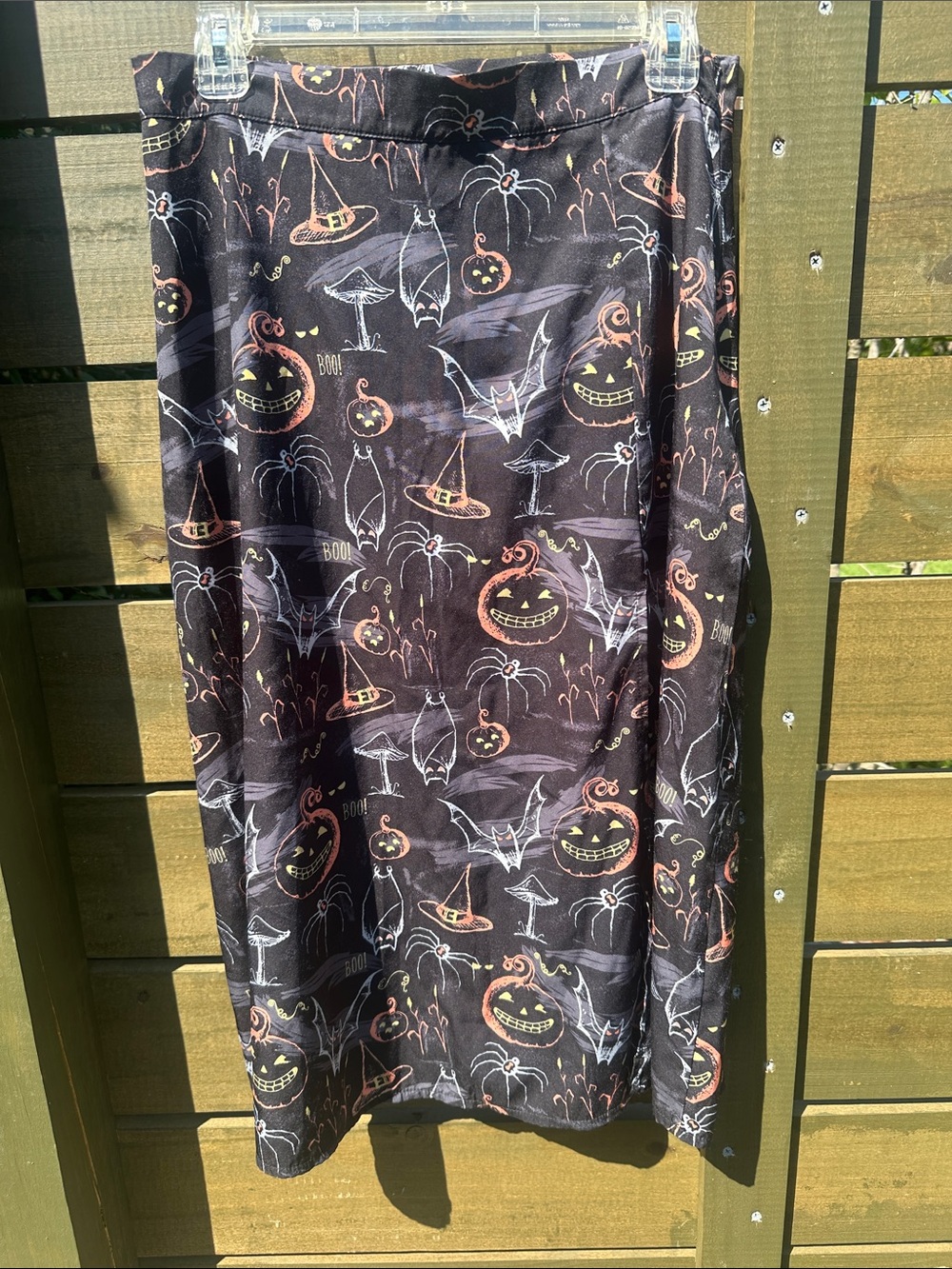 ROMWE Black Halloween Print Midi Skirt with Orange & White Accents